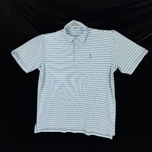 Peter Millar Mens Golf Polo Shirt L Multi Blue Gray Stripes ACC Logo Excellent